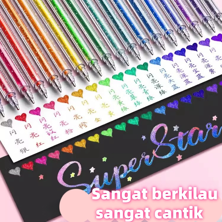 

[COD] Pulpen Gel Pulen Warna Warni Glitter Pen Highliter 1 Pack 7-24 Warna Tinta 0.7mm Alat Tulis