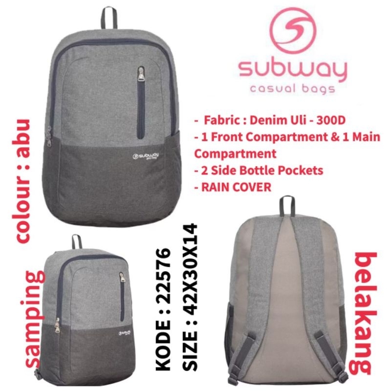 Tas Ransel Sekolah Wanita Original Subway 22576 Warna Abu // Tas Ransel Sekolah Subway Terbaru Termu