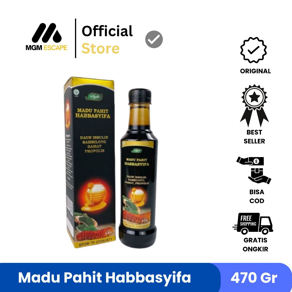 

Madu Hitam Pahit Insuline Propolis Sambiloto Habbatusauda Brotowali Habbasyifa 470gr