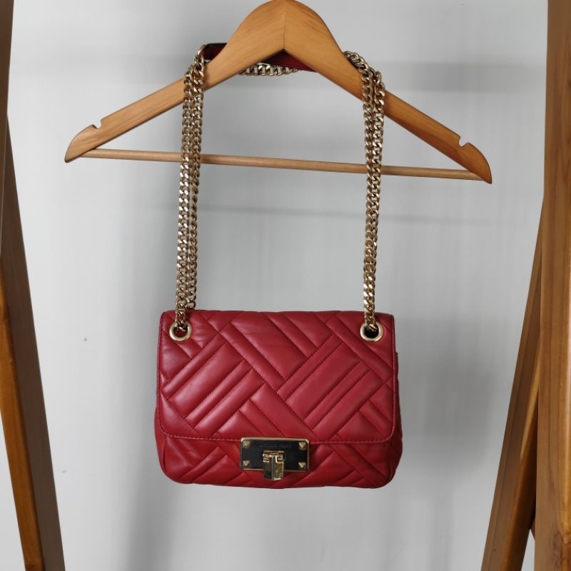 Tas Mk Peyton Medium Chevron Leather Branded Original