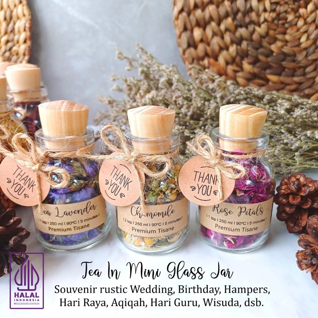 

Tea in Mini Glass Jar-Souvenir teh rustic, aesthetic & classic jar kaca 50 ml