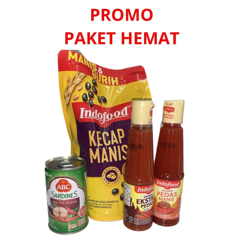 

(PAKET HEMAT) Indofood Kecap Manis 520ml + 2 Indofood Saos Sambal + Abc Sarden