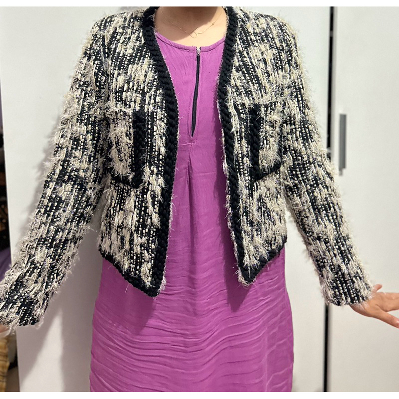 blazer tweed bulu hitam