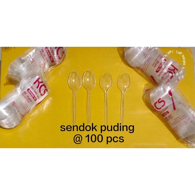 sendok teh plastik bening merek kcs @ 100 pcs /sendok puding kcs