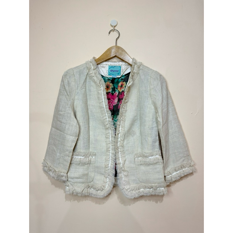 Preloved/Thrift Blazer Tweed Cream Beige Rhynnel Korean Style
