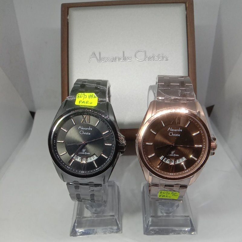 Jam Tangan Alexandre Christie Model Clasic (8673) Tali Rantai Warna Hitam/Coklat