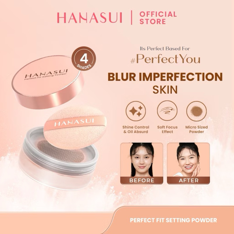 Bedak Tabur Hanasui | Hanasui Perfect Fit Seting Powder Bedak Tabur Halus Ringan Natural Coverage Me