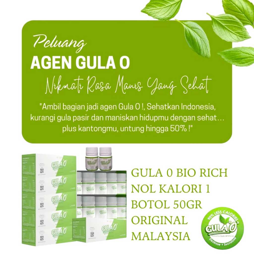 

DISTRIBUTOR RESMI GULA 0 NOL KALORI 1 BOTOL 50GR ORIGINAL BIO RICH MALAYSIA