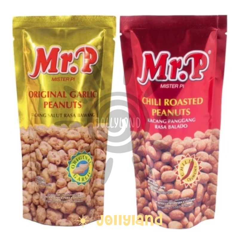 

Mr. P Roasted Peanuts Rasa Original Garlic & Chili Roasted Kacang Salut Panggang Rasa Bawang & Balado Pouch 80g