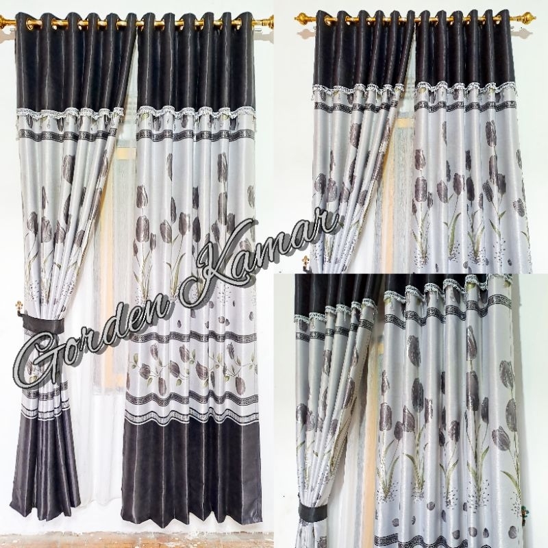 Hordeng Jendela Pintu Garden Kamar Bunga Hitam Putih Khordeng Minimalis Model Poni Tempel Terbaru Me