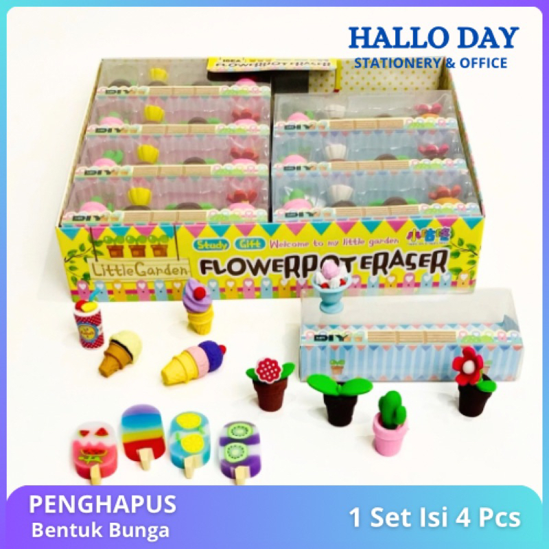 

HD Penghapus 4 Pcs / Penghapus Set Lucu Bentuk Ice Cream Pot Bunga