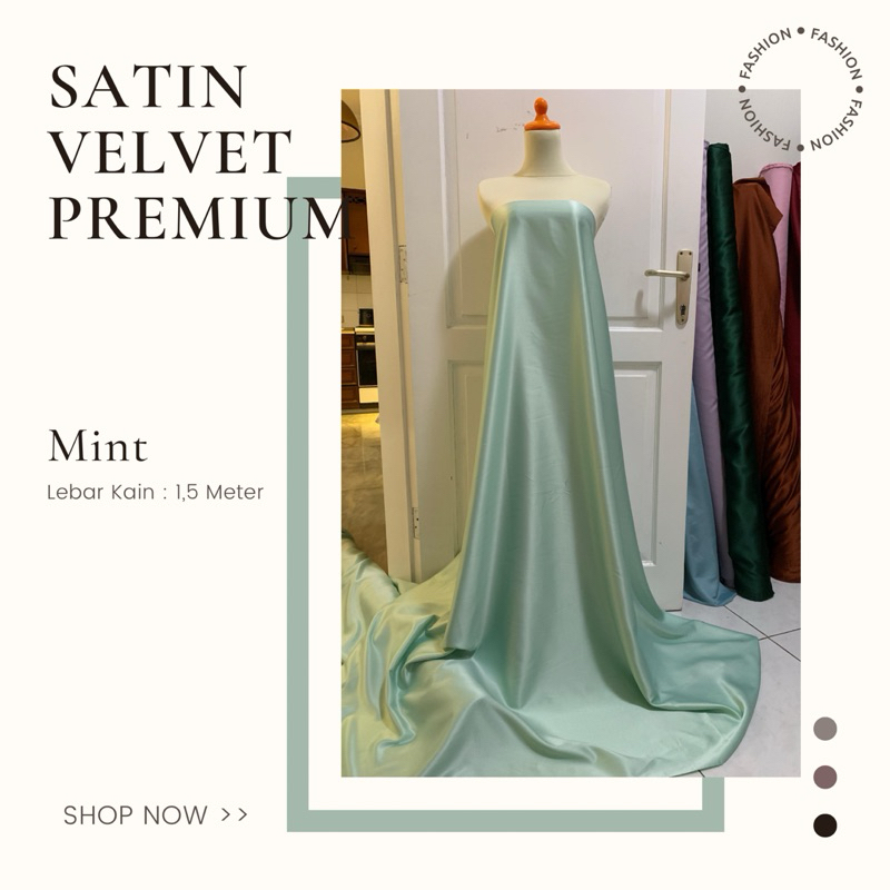 Bahan Kain Furing Satin Silk Velvet Premium Warna Hijau Mint
