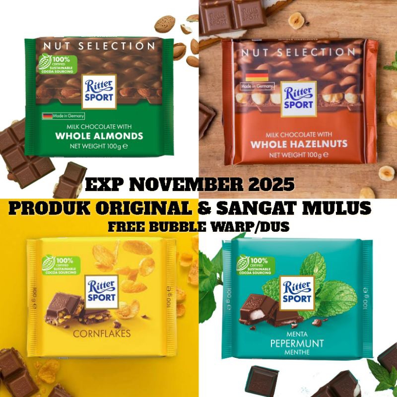 

Ritter sport chocolate 100gr EXP NOVEMBER 2025 Original germany coklat sultan Import premium spesial big sale Termurah !!!