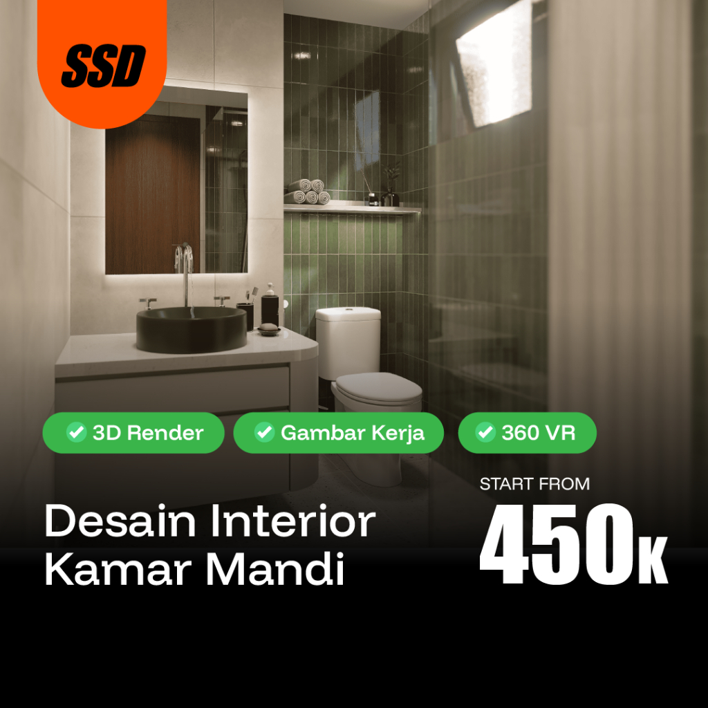 JASA DESAIN INTERIOR KAMAR MANDI / BATHROOM | 3D, 360 VIEW, GAMBAR KERJA