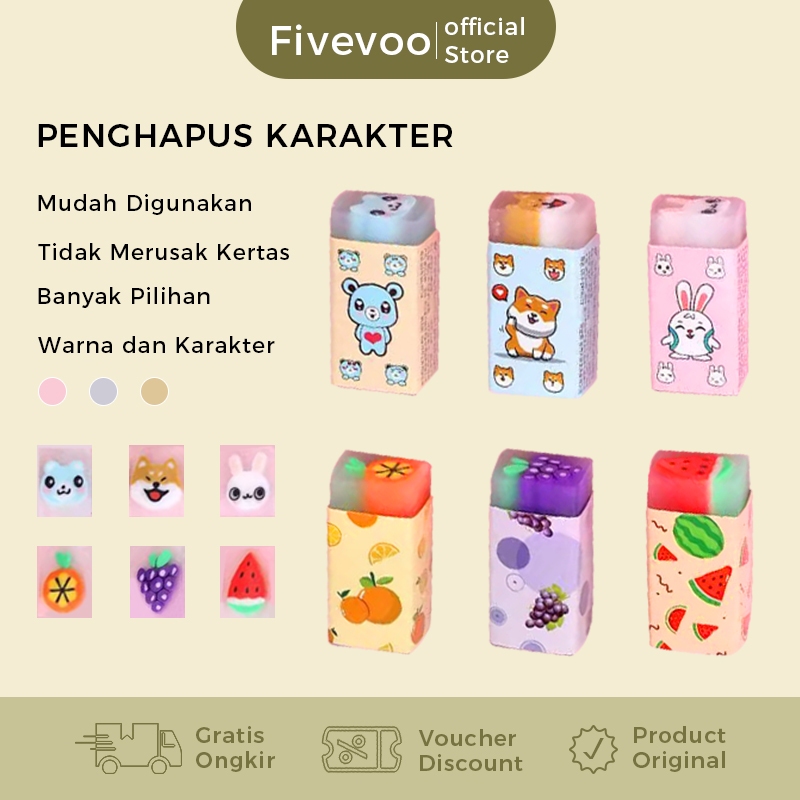 

FIVEVOO Penghapus Gel Pensil/ Penghapus Karakter Lucu/ Penghapus Bentuk Buah/ Penghapus Bentuk Hewan