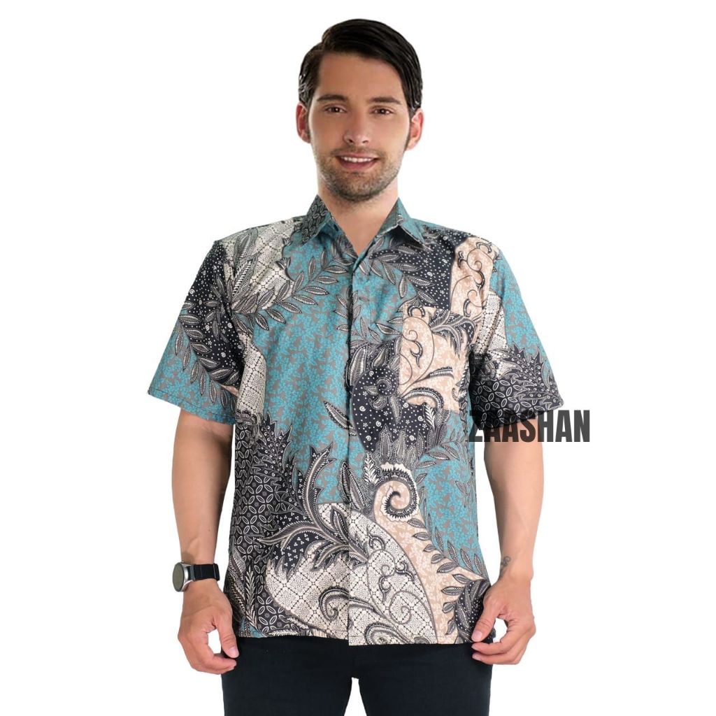 ZAASHAN BATIK KEMEJA PRIA DAN TUNIK WANITA // KEMEJA BATIK PRIA LENGAN PANJANG MOTIF TOSCA PUTIH TER
