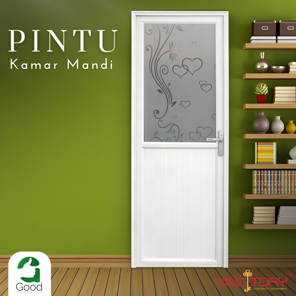 VINCITORY Pintu Kamar Mandi  Aluminium 1/2 Kaca Full Set Dengan Kusen Tinggal Pasang