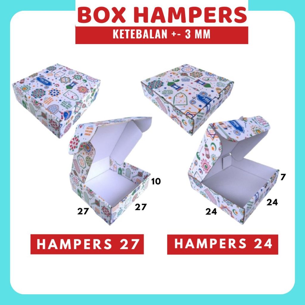 

Box Hampers 27x27x10 LS / 24x24x7 LD Kardus Packing/Karton/Polos/Motif/Hampers/mukena/hoodie/Ied Mubarak/Lipat depan