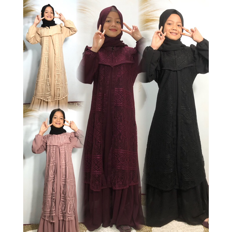 Gamis Syar'i Brukat Anak Ceruty Set Hijab Pashmina Jasmine 1 Gamis Cantik
