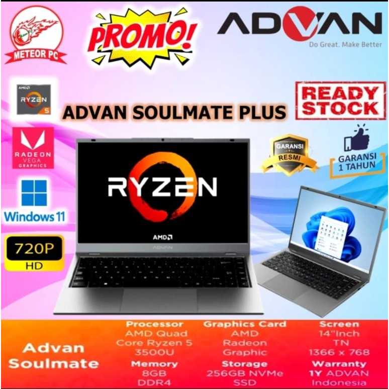 LAPTOP ADVAN SOULMATE PLUS/RYZEN5-3500/8GB/256GB/WIN11 14INCI