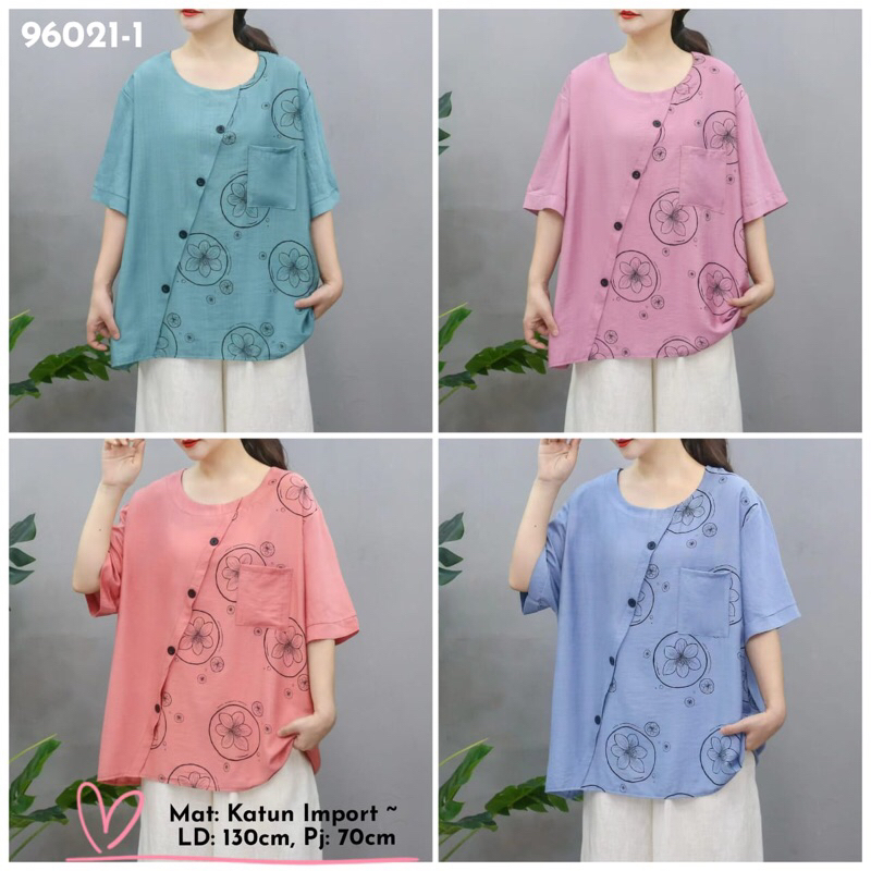 Blouse jumbo motif bunga mekar