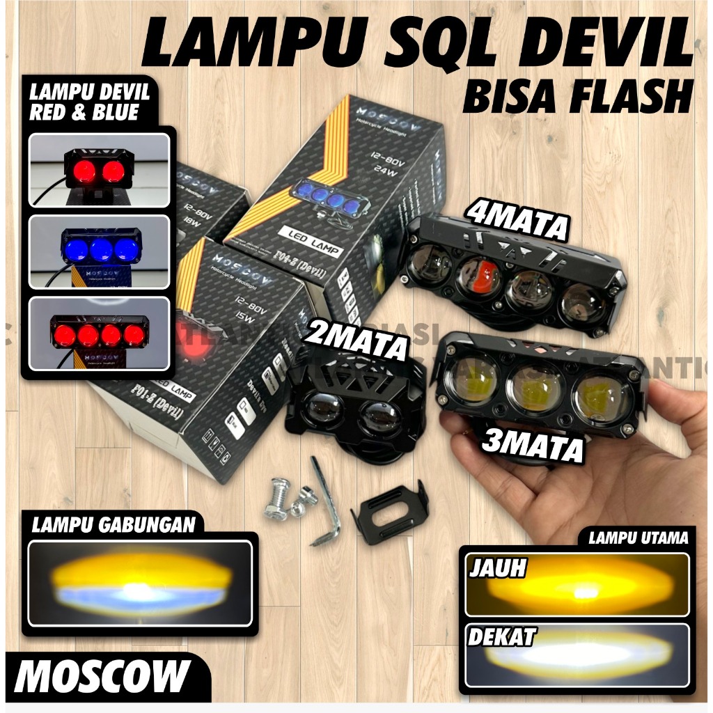 LAMPU TEMBAK MOTOR SQL 3 MATA DEVIL EYE 30W MOSCOW ORIGINAL SQL 3 MATA MINI DEVIL BAHAN FULL BESI WA