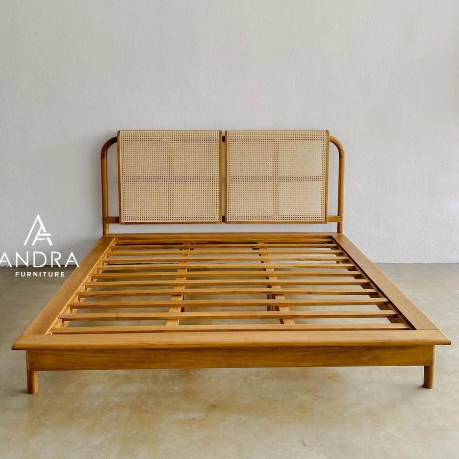 dipan headboard rotan rangka kayu jati modern simple minimalis