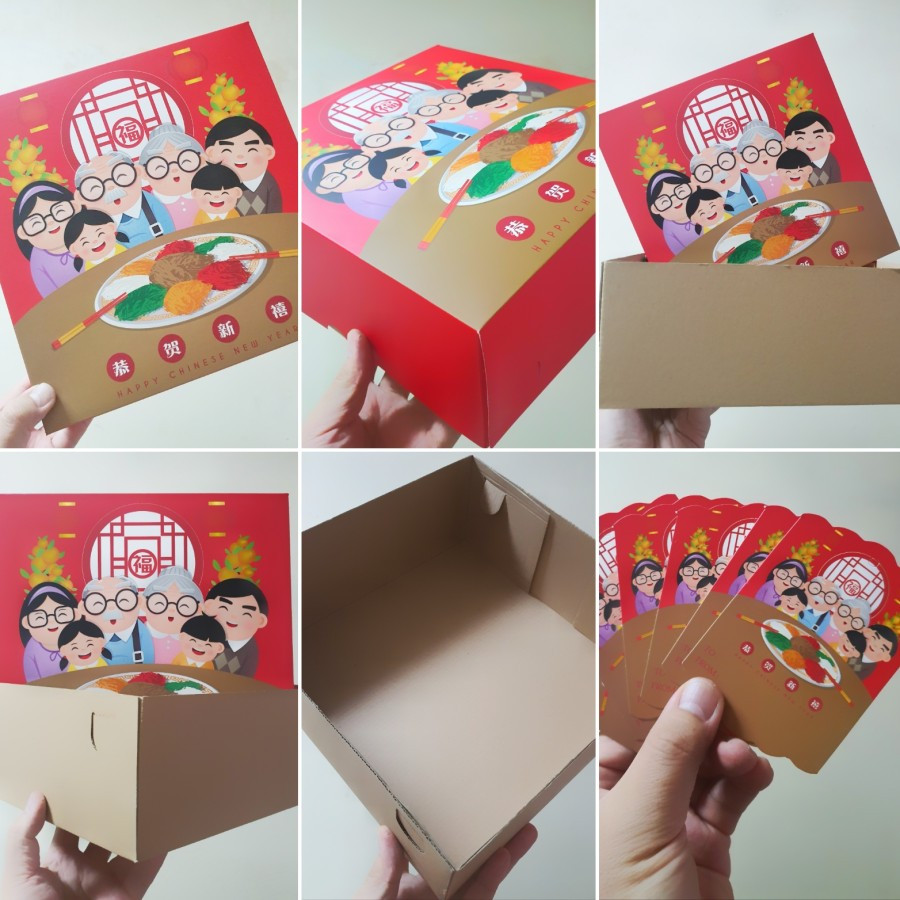

5 Pcs Cake Box Hampers Kue Imlek Kotak Packaging Cookies Cny Motif Family Dinner Ukuran 25x25x10 cm