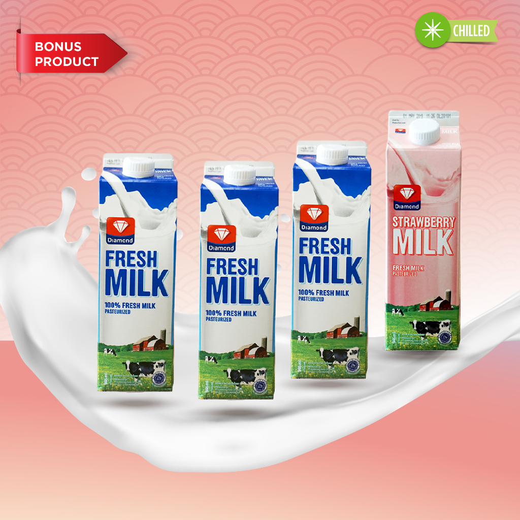 

PROMO BUY 3 GET 1 FREE DIAMOND FRESH MILK PLAIN FREE STRAWBERRY 946 ML