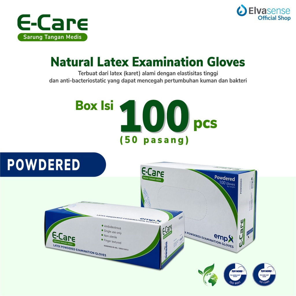 Sarung Tangan Latex E-Care Powdered 100 pcs POWDER Handscoon E CARE
