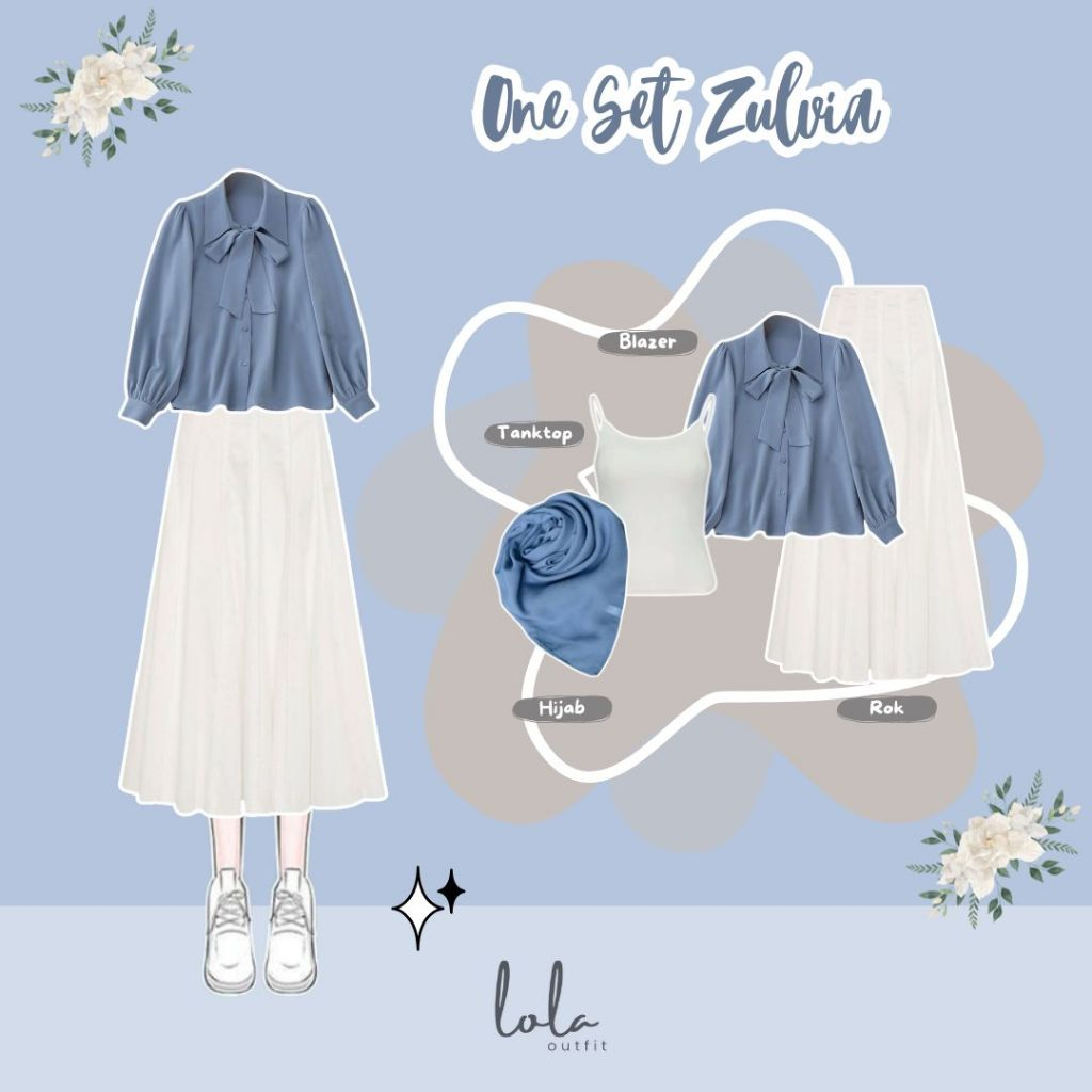 One Set Zulfia (Hijab, Tanktop, Blouse, Rok) One Set 4 in 1 Wanita Korea Style