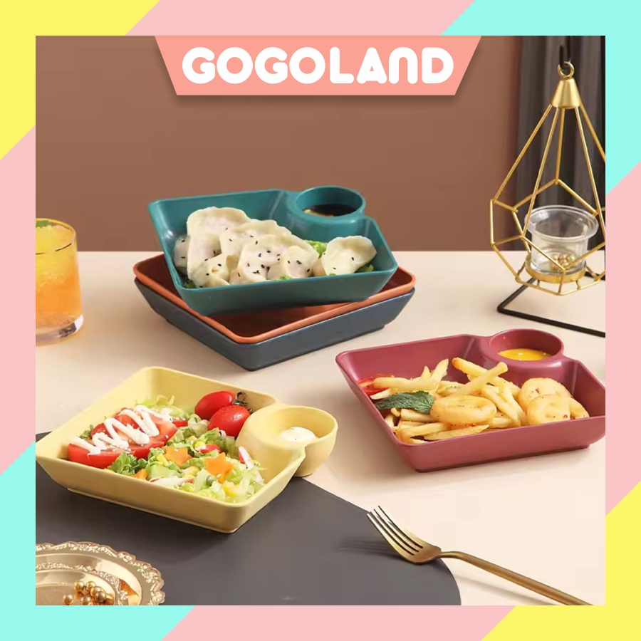 GOGOLAND Piring Makan 2 in 1 Tempat Saus Kecap / Piring Makan Souvenir / Piring Makan Serbaguna / Te