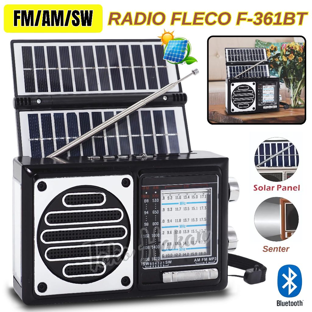 Radio Bluetooh Tenaga Surya/Matahari Fleco F-358 Bisa Bluetooth Speaker + Senter Led + Lampu Led / R