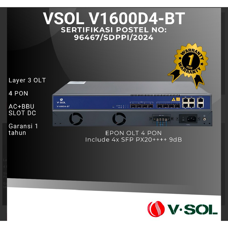 olt epon vsol V1600D4-BT 64client 4pon AC + DC Battery Module inc sfp 9dbm