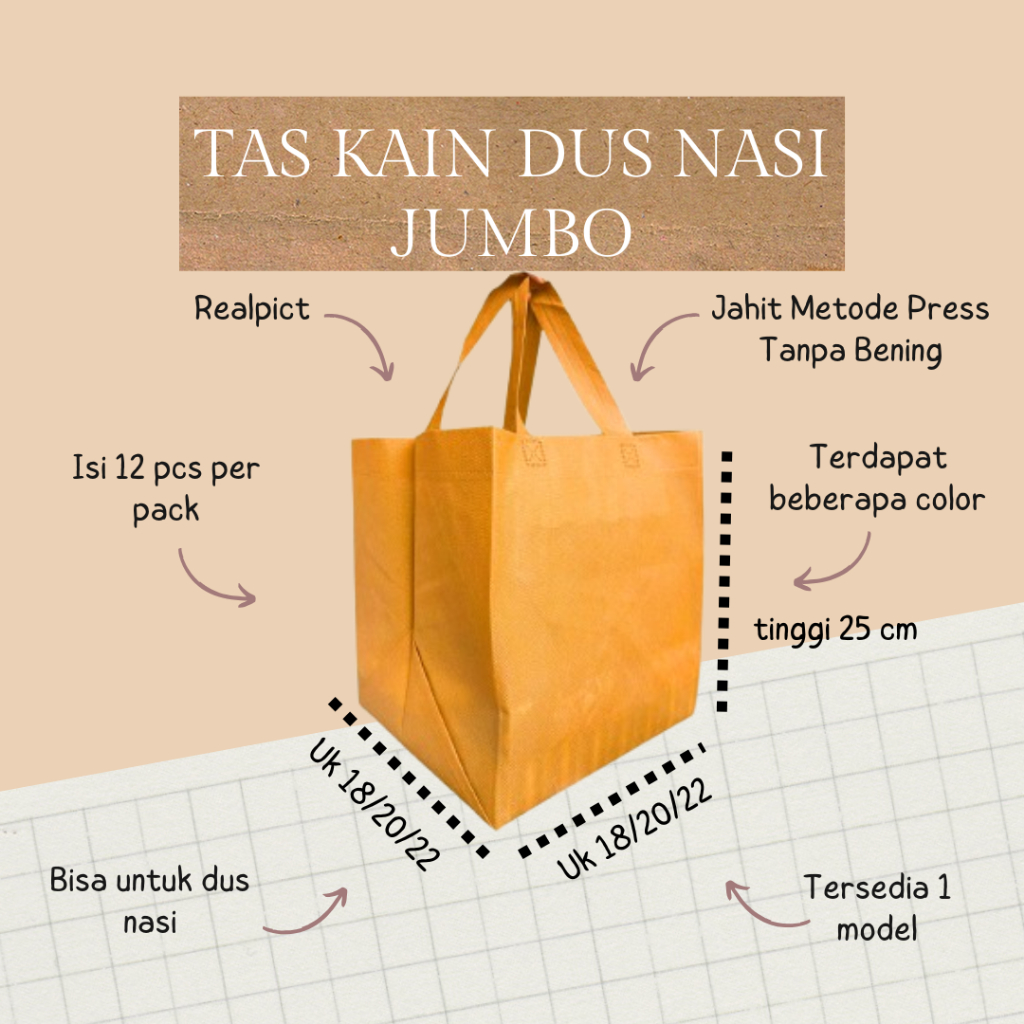 Tas Kain Spunbond Nasi Kotak / BOX Kue / Kantong 3D - Tak Kain Spunbond
