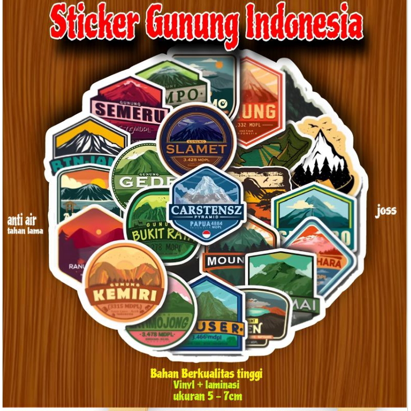 

STIKER GUNUNG INDONESIA (bahan vinyl + laminasi) Ukuran 6-7 cm