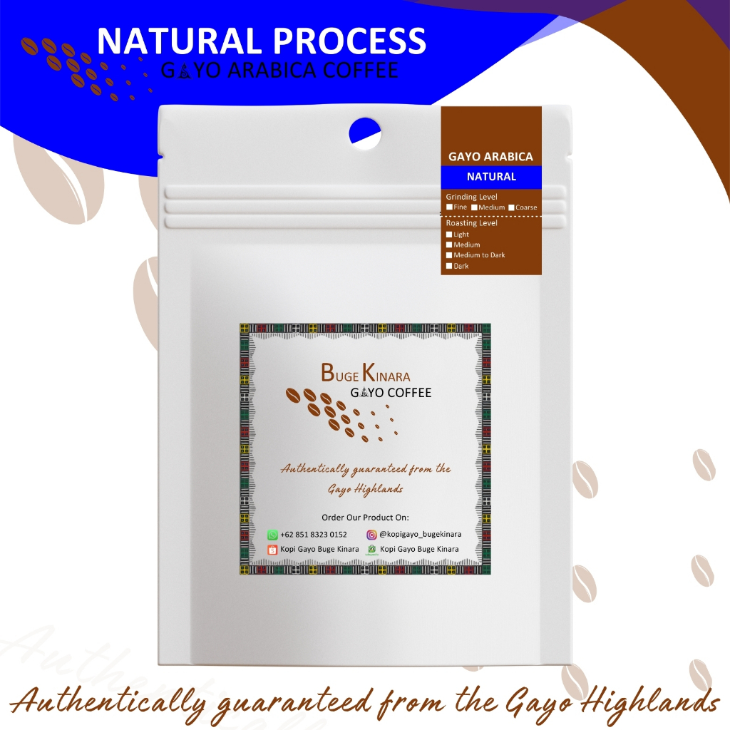 

Kopi Arabika Gayo Natural Process - Bubuk Kopi (Powder)/Roasted Beans - Buge Kinara Gayo Coffee | 100% Original dari Dataran Tinggi Gayo