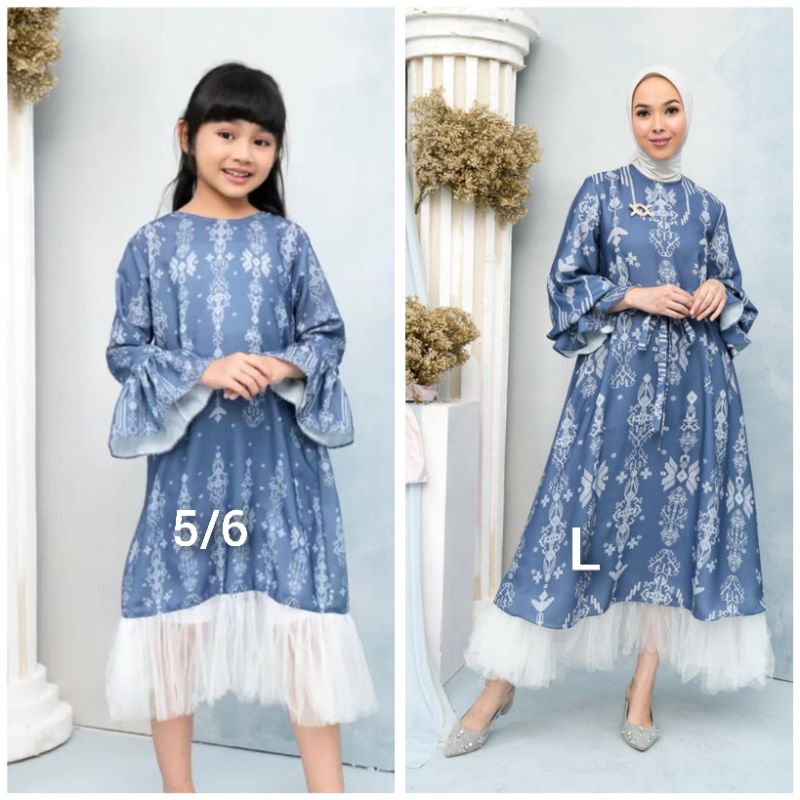 Couple Set Mom + Kids Lingga  Dress Biru Nila  original wearing Klamby
