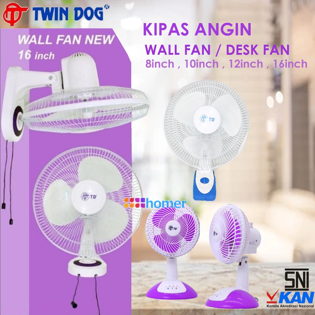 TWINDOG KIPAS ANGIN DINDING MEJA lantai WALL FAN DESK FAN 8inch 10inch 12inch 16inch tali satu kipas