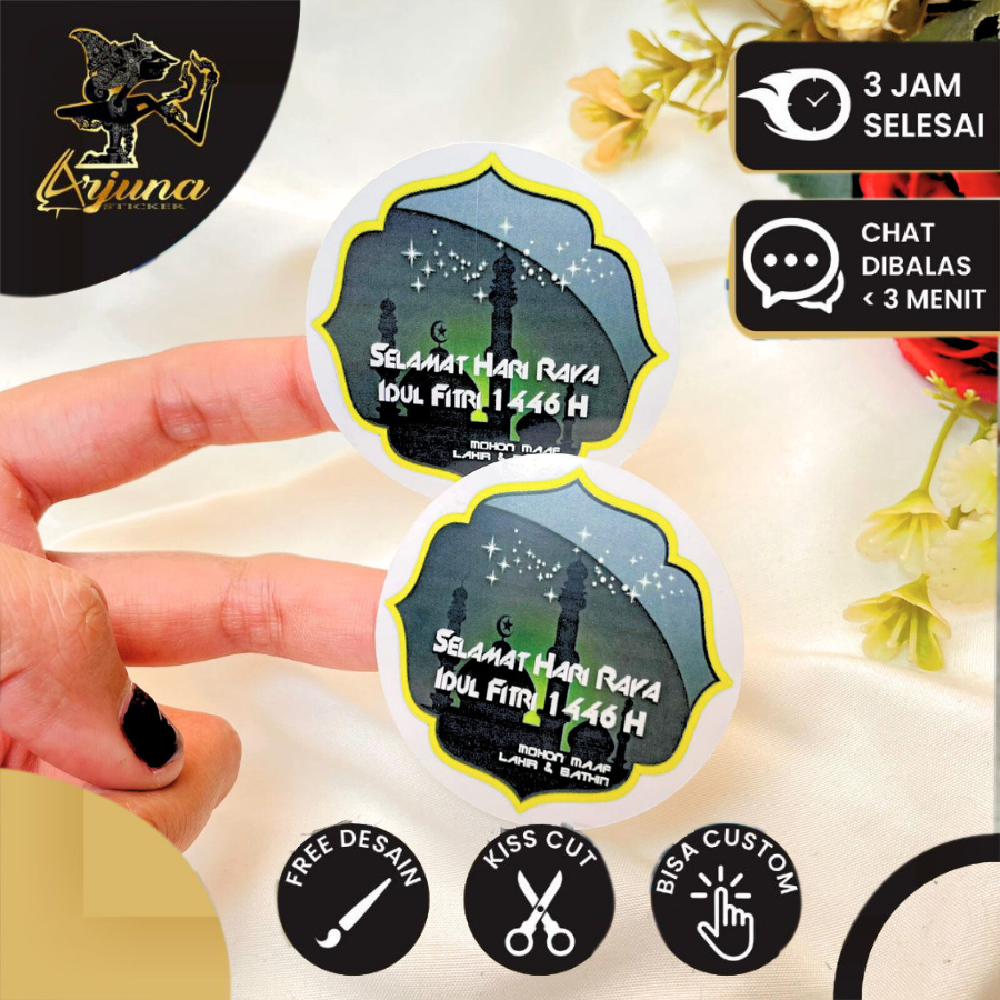 

9-15 Stiker Label Lebaran Sticker Chromo Idul Fitri Ramadan Bentuk Bulat Custom Free Desain Arjuna