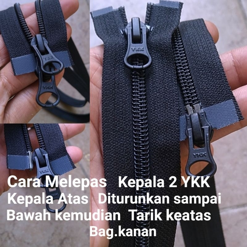 Resleting Zipper Tas Jaket Ori YKK Koil 2 Kepala 2 Arah 60-96 cm
