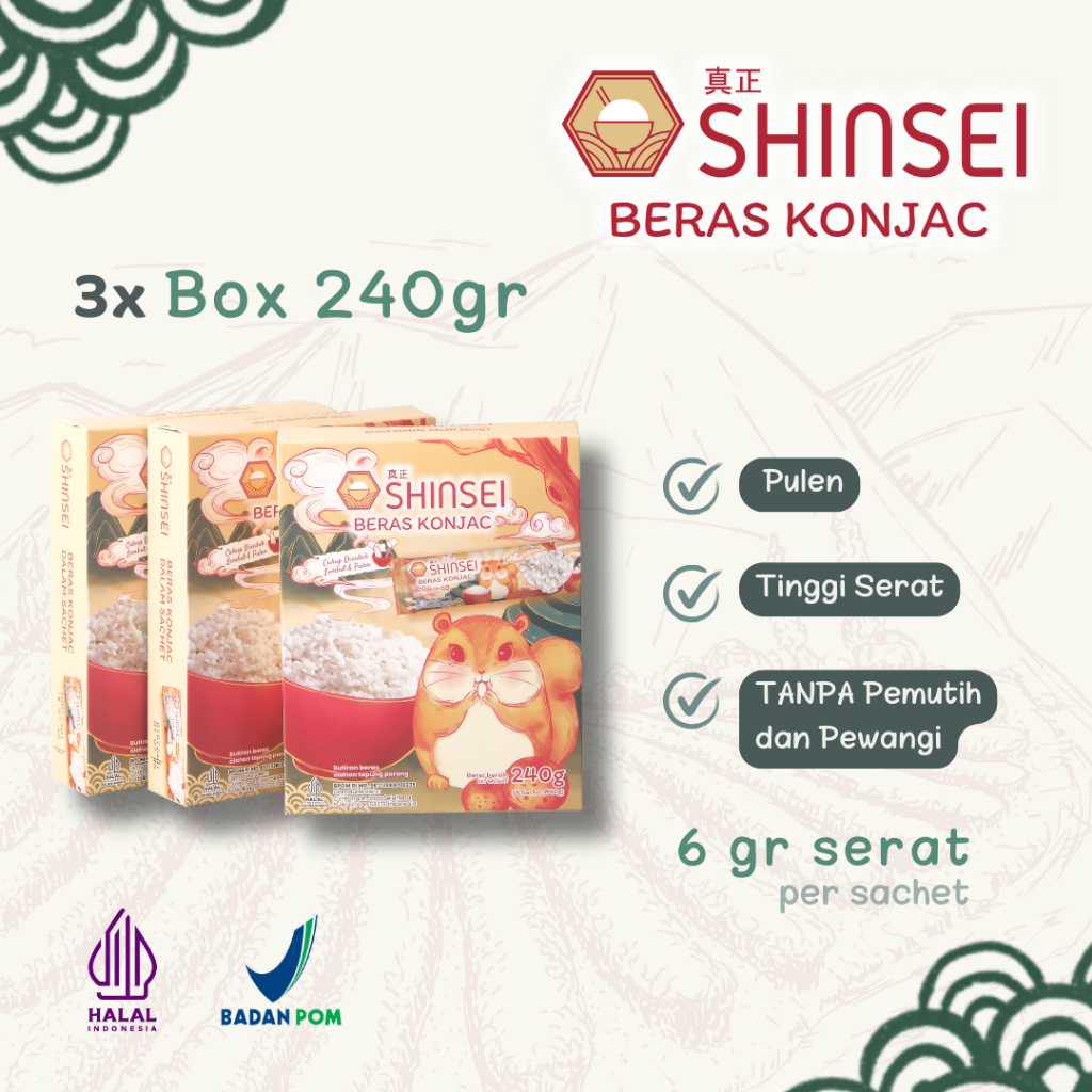 

Shinsei Bundle Staycation - 3 Box (18 Sachet) Beras Porang Rendah Kalori & Praktis