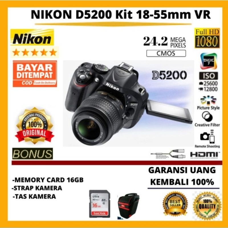 KAMERA DSLR NIKON D5200 SECOND FREE TAS + MEMORY CARD+ CAS KAMERA