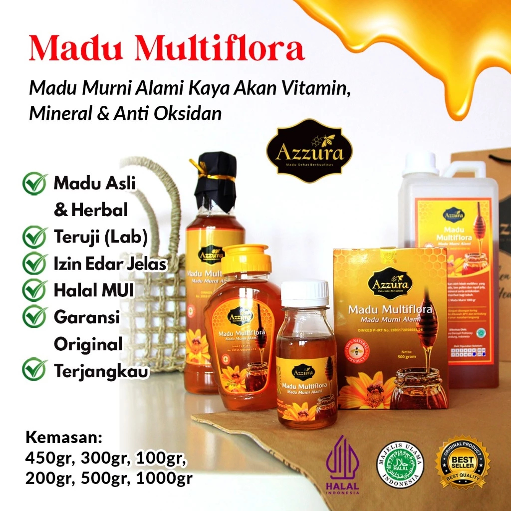 

Madu Azzura - Madu Murni Multiflora Hutan Nectar Bunga Asli Nusantara 100% Original Tanpa Campuran