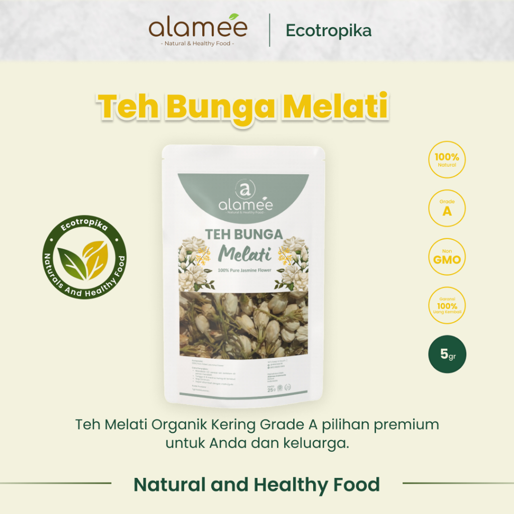 

Teh Bunga Jasmine LEAF ORGANIC Melati Kering Dried Tea Murni Organik Premium Kemasan 5gr