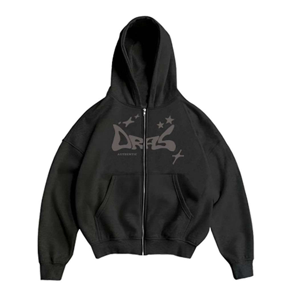 DRAS - Hoodie Boxy Zipper Hitam Oversize Tebal Unisex