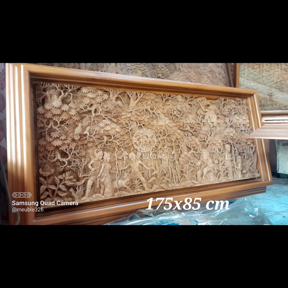 Relief 3 Dimensi Ramayana Kayu Jati - Relief Ukiran Jati Mebel Jepara - Relief Cerita Ramayana