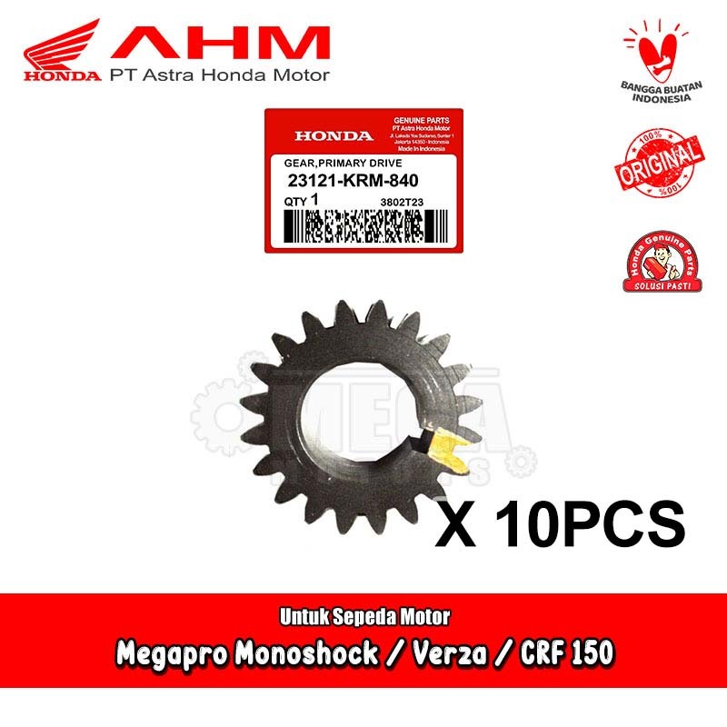 [Paket 10pcs] Gear Rasio Primary Honda Megapro Mono CB Verza CRF 150 Original AHM 23121-KRM-840