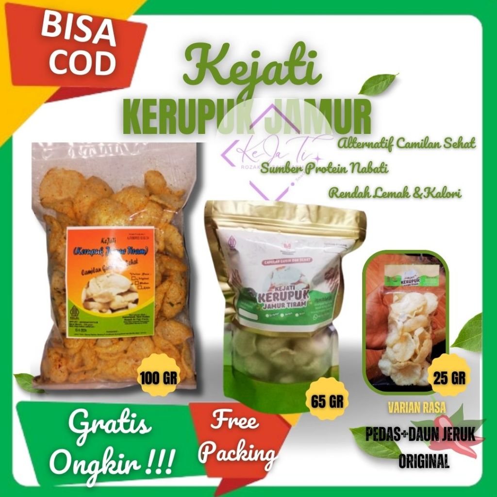 

KERUPUK JAMUR TIRAM RASA ORIGINAL PEDAS DAUN JERUK 25 GRAM 65 GRAM 100 GRAM