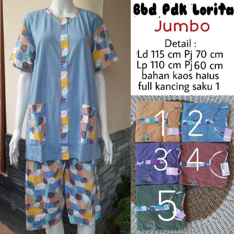 Baju tidur jumbo kancing depan full - babydoll pendek Lorita